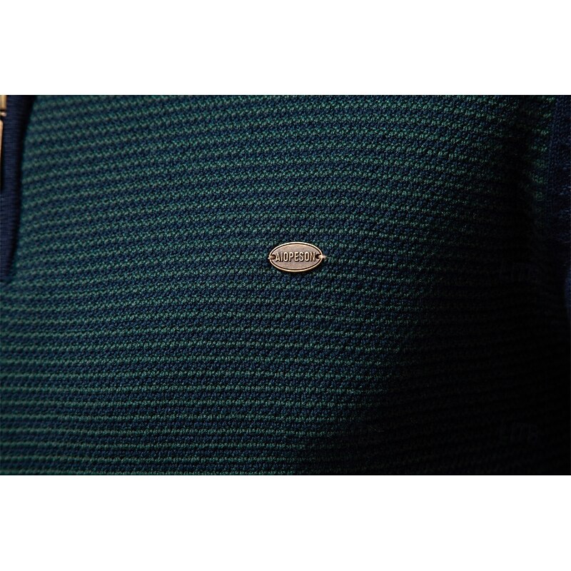 Men's Pullover Cable Knit Regular Tops Half Zip Color Block Geometic Standing Collar Elegant Vintage School Vacation Clothing Apparel Spring Fall Green Army Green S M L4