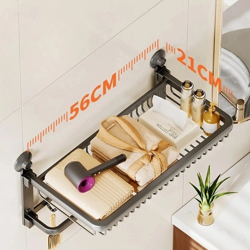 TAILI Aluminum Alloy Towel Shelf Towel Rack, Suction Cup Bathroom Storage Rack, Space Aluminum Towel Organizer Bathroom Shelf Tower Holder4