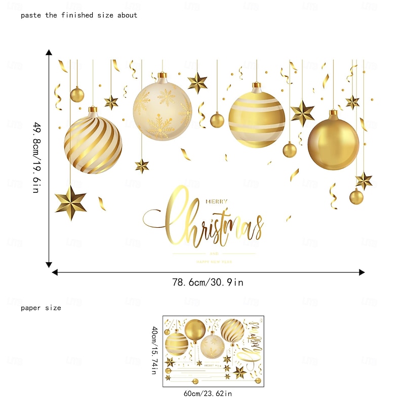 Christmas Window Clings Xmas Wall Sticker Holiday Decorations Gold Easter Egg Alphabet Reusable Static Clings Non Adhesive Glass Stickers Living Room Door Window Festive Home Decor3