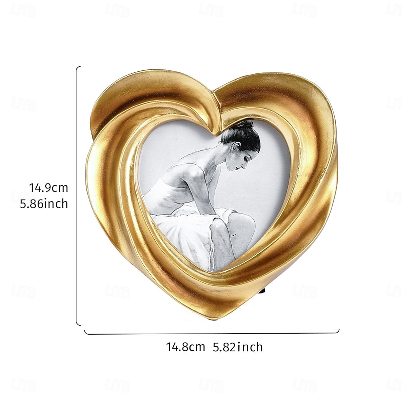 Gold Cream Heart-Shaped Embossed Resin Photo Frame – Warm Home Décor for Family Photos & Photography Props2