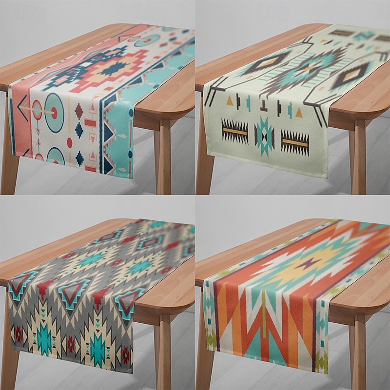 1pc Geometric Table Runner, Digital Printed Rectangular Tablecloth for Dining Room, Wedding, Banquet, or Party Decoration