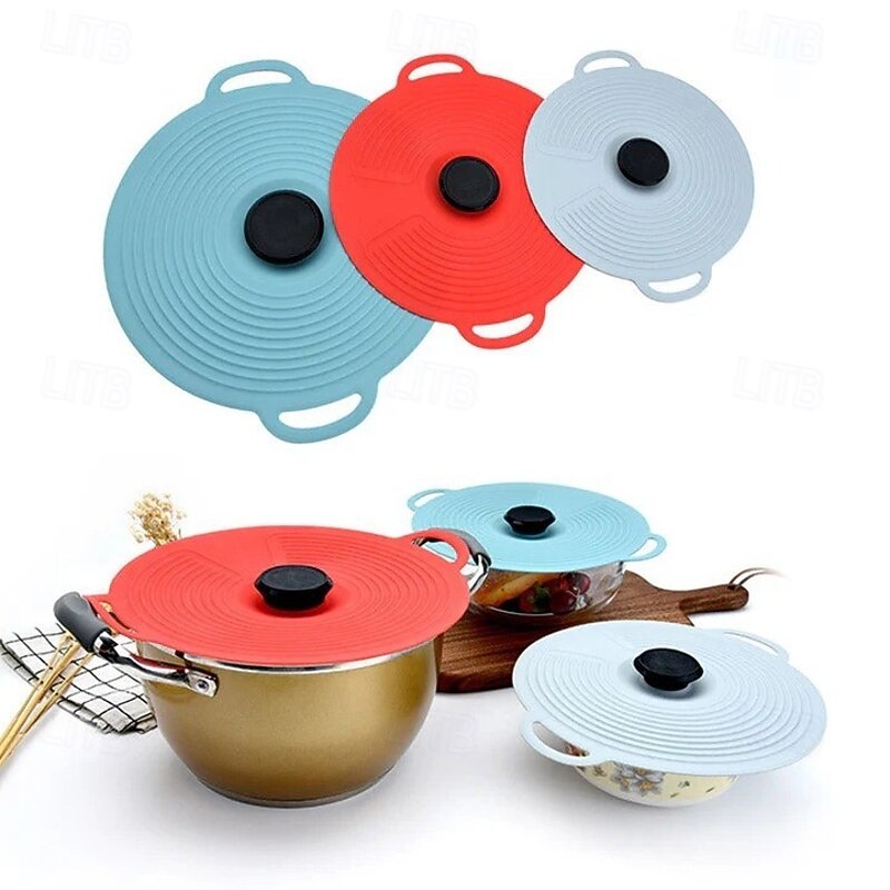 Reusable Self Sealing Lid Silicone Food Covers Set Of 3 Spill Proof Dustproof Kitchen Pot Lid Bowl Cover Oil Splash Guard Household Essentials