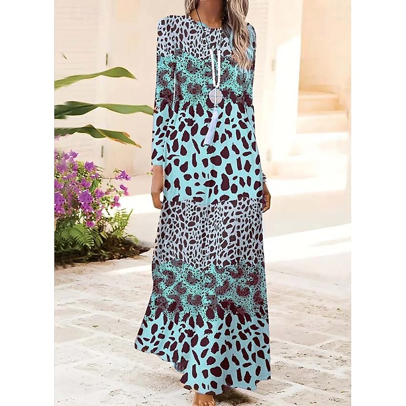 Women's Maxi Dress Shift Dress A Line Dress Party Casual Boho Daily Date Going out Regular Fit Graphic Animal Leopard Long Sleeve Crew Neck Pink Blue Brown Green Spring Fall Winter Autumn3