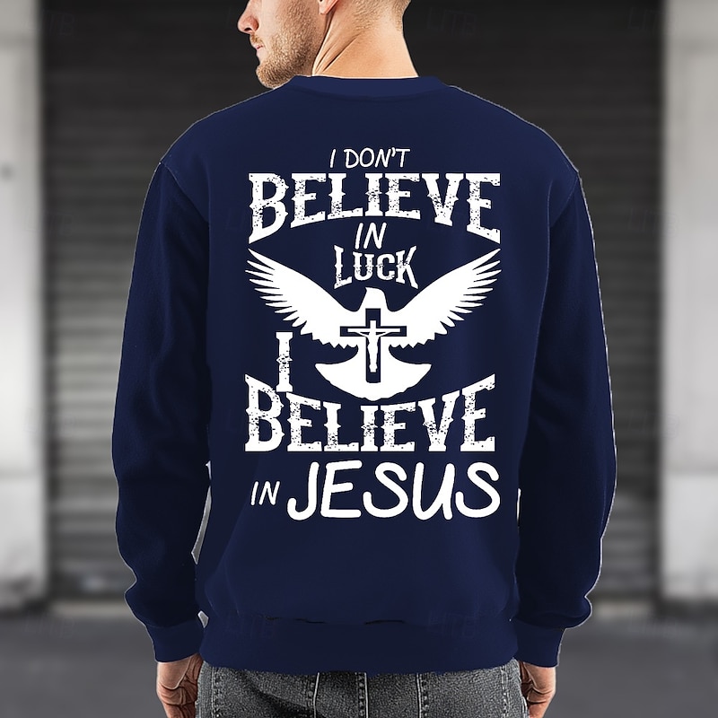 Men's Faith Backprint Sweatshirt Fashion Daily Crew Neck Home Sports Outdoor Streetwear Black Red Crewneck 3D All Seasons Designer2