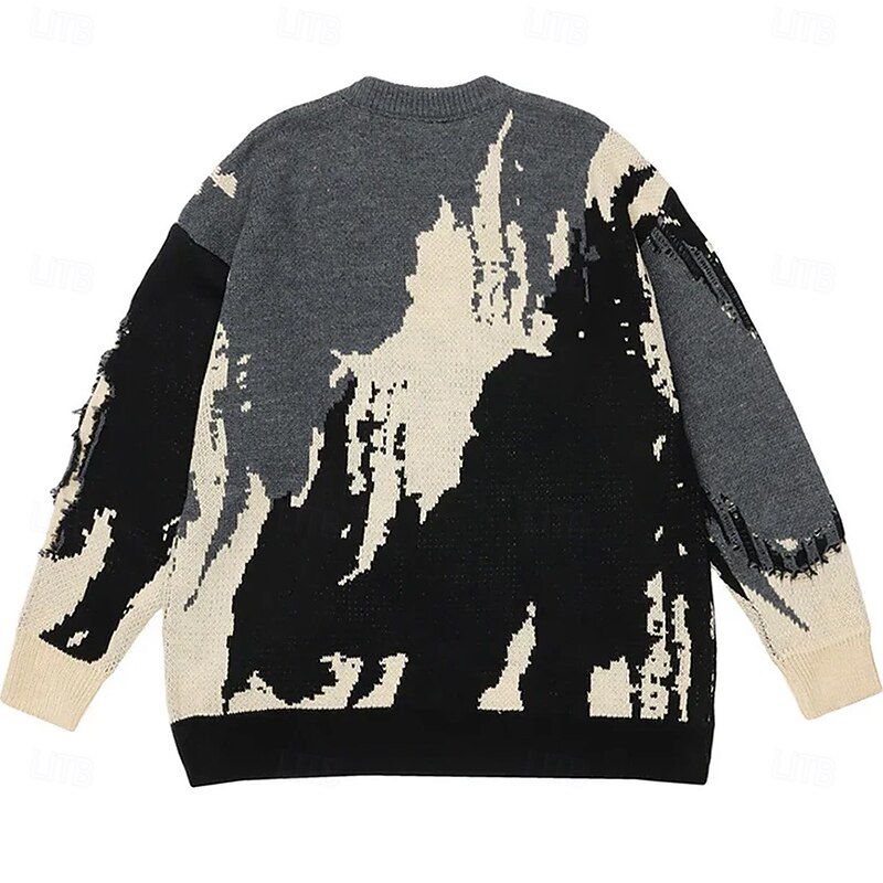 Men's Color Block Pullover Sweater Jumper Knitwear Crewneck Casual Vacation Home Daily 3D Print Knitting Keep Warm Long Sleeve Spring Fall Winter Black Green3