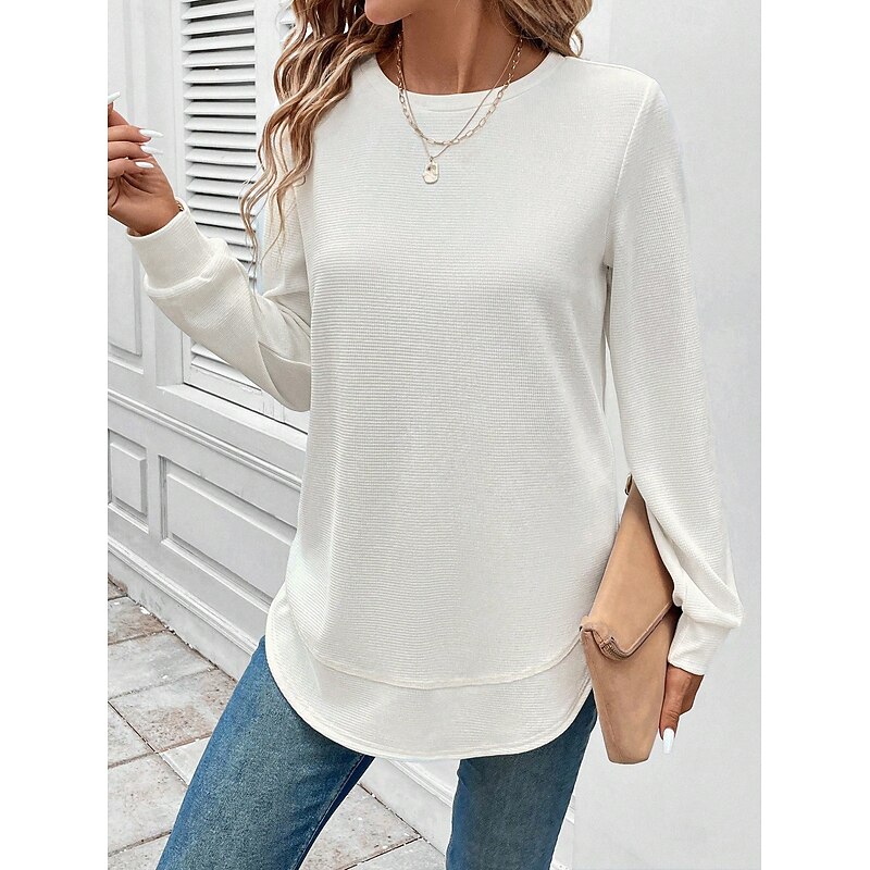 Women's Pullover Plain Elegant Casual Long Sleeve Crew Neck Regular Tops Holiday Black White Pink Dark Pink Purple Spring Fall Winter