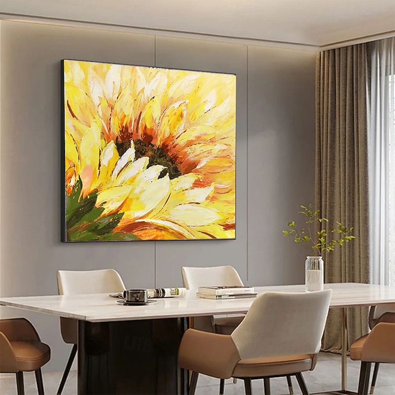 Handmade Oil Painting Canvas Wall Art Decoration Modern Yellow Abstract Sunflower Flower for Home Dining Room Decor Rolled Frameless Unstretched Painting4