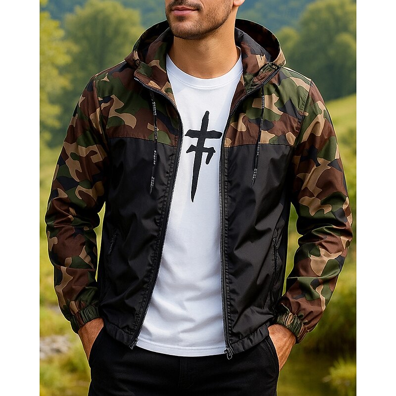 Men's Windbreaker Softshell Jacket Hiking Jacket Outdoor Waterproof Windproof Hiking Outfits Hiking Clothes Spring Autumn / Fall Top Camping / Hiking / Caving Running Camo Army Green Red Blue3