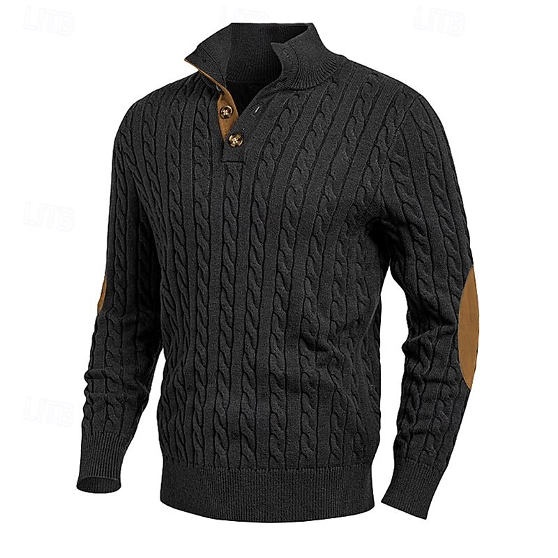 Men's Pullover Sweater Jumper Knit Sweater Ribbed Knit Regular Tops Knitted Color Block Stand Collar Fashion Basic Vacation Daily Wear Clothing Apparel Fall Winter Black White M L XL