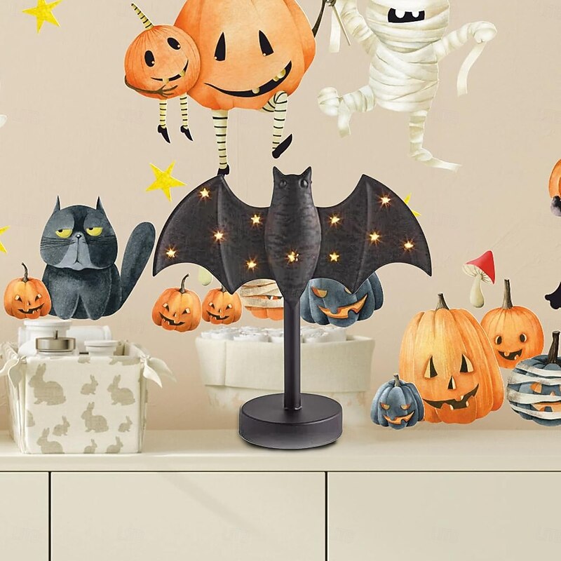 Halloween Candle Holder Large Twinkle Bat Candlestick Gothic Bat Candle Holder with LED Twinkle Lights Spooky Twinkle Bat Design for Party Tables, Kitchens & Mantels3
