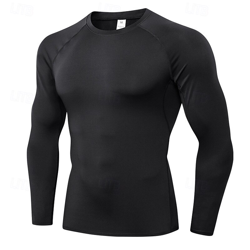 Men's Compression Shirt Workout Base Layer Workout Tops Long Sleeve Top Athleisure Fall Solid Colored Quick Dry Gym Basketball Athletic Sportswear Activewear Black White Dark Red2