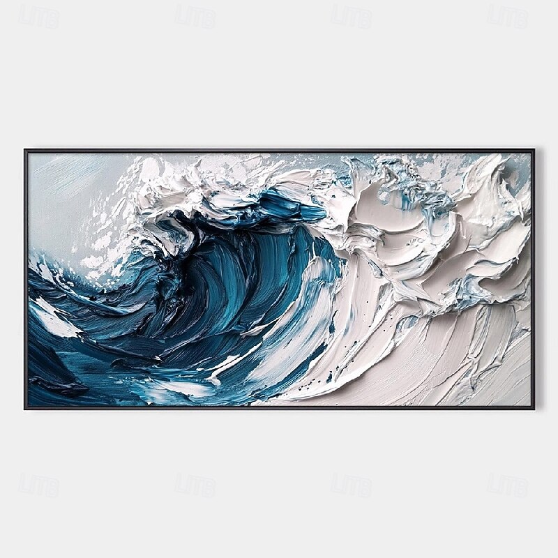 Handmade 3D wave Oil Painting Vibrant Ocean Wave Scene with Rich Hues and Texture-Rich Brushstrokes Perfect for Modern Home Decor Showcasing Detailed Artistry and Dimensional Depth