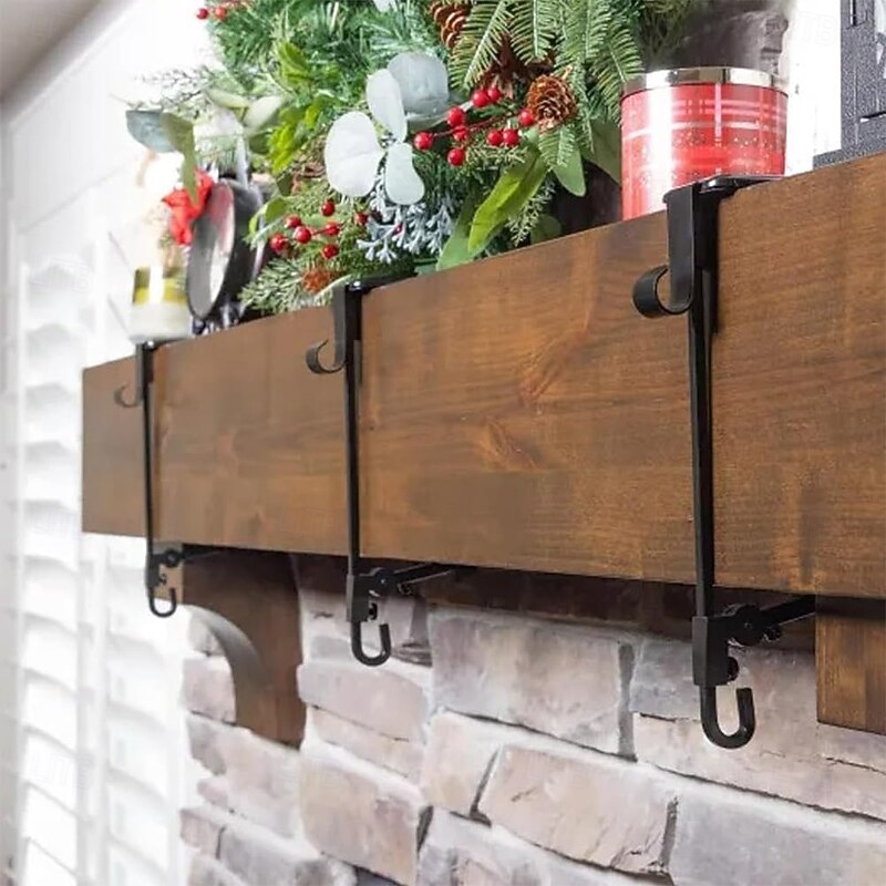 Adjustable Christmas Garland and Stocking Hanger 2 In 1 Fireplace Hanger, Metal Christmas Stocking Holder, No Drill, Fits 0.5" to 8.5" Mantles, Holds Up to 20 Lbs3