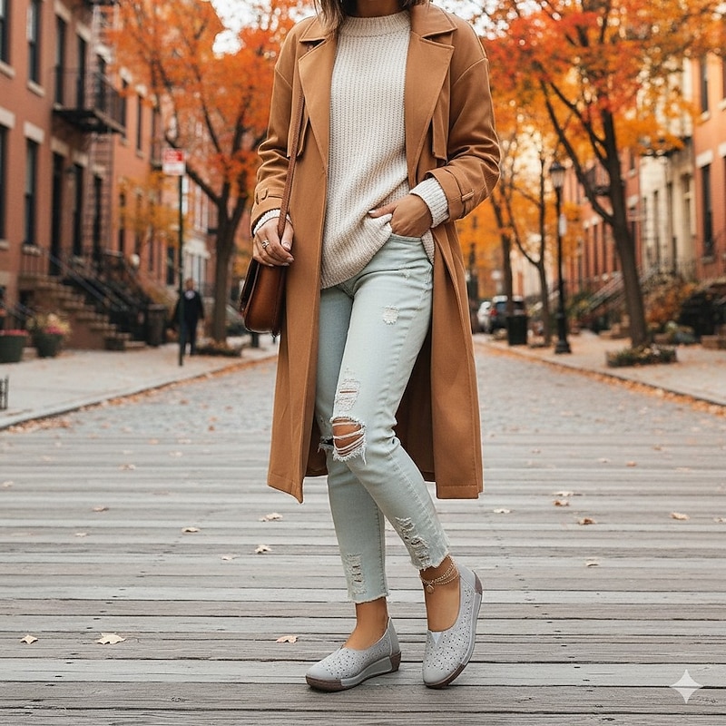 Women's Gray Flower - Perforated Casual Flats, Comfortable Arch - Support Slip - Ons for All - Day Walking & Outings3