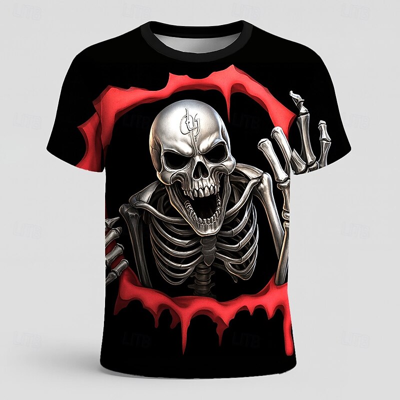 Halloween Men's Skull 3D T Shirt Short Sleeve T shirt 3D Print Crew Neck Shirt Exaggerated Designer Horror Party Street Holiday Red Royal Blue Blue Summer Spring All Seasons Clothing Apparel S M L XL