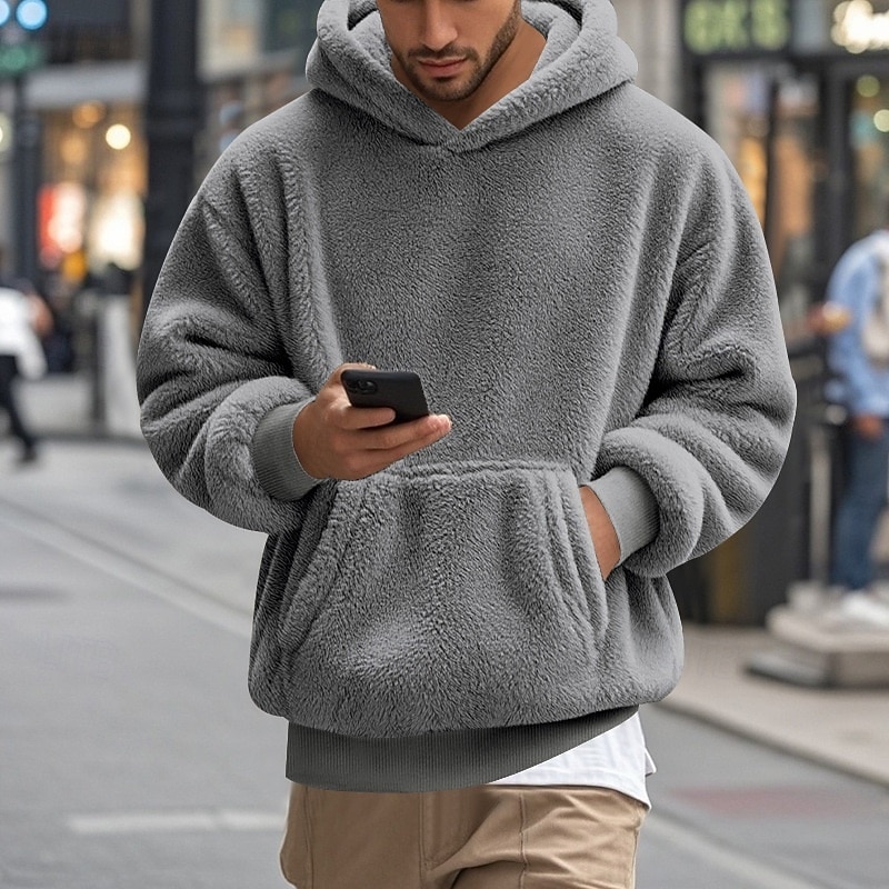 Men's Hoodie Pullover Hoodie Sweatshirt Pullover Fleece Hoodie Denim Blue Black Navy Blue Brown Khaki Hooded Plain Pocket Sports & Outdoor Casual Daily Streetwear Cool Sportswear Fall Winter Clothing3