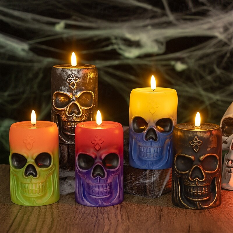 1 Pc 15.5CM * 8.8CM Halloween retro skull luminous LED electronic candle light indoor and outdoor restaurant bedroom party festive atmosphere decoration light
