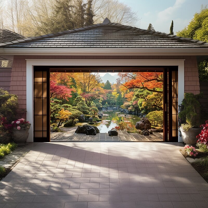 Garage Door Cover Large Hanging Backdrop Forest Rustic Cottagecore 3D Party Outdoor Shooting Backgrounds Front Door Home Decor4