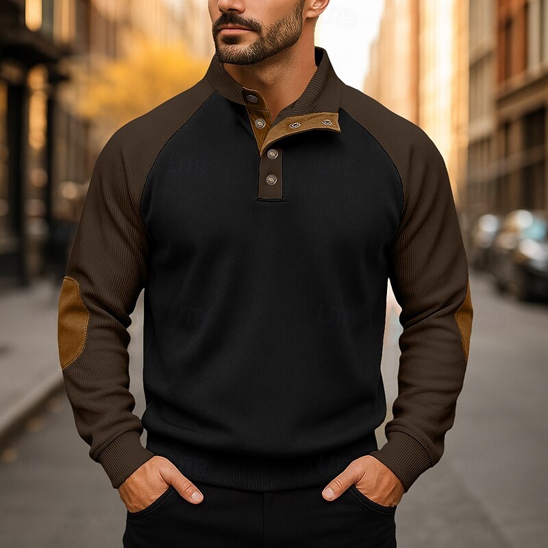 Men's Sweatshirt Corduroy Pullover Hoodie Sweatshirt Pullover Button Up Hoodie Apricot Black Navy Blue Standing Collar Plain Patchwork Color Block Sports & Outdoor Casual Daily Streetwear Cool2