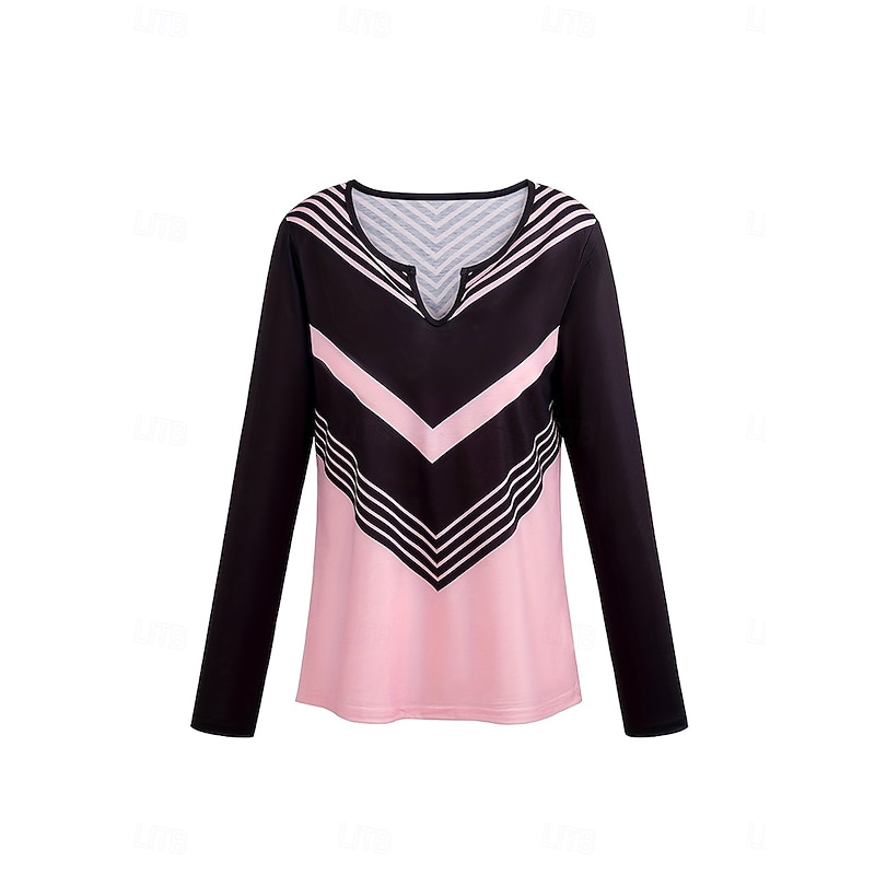 Women's T Shirt Ombre Graphic Striped Vintage Stylish Classic Long Sleeve V Neck Notched Neck Regular Tops Daily Weekend Print Pink Sky Blue Khaki Spring Fall3