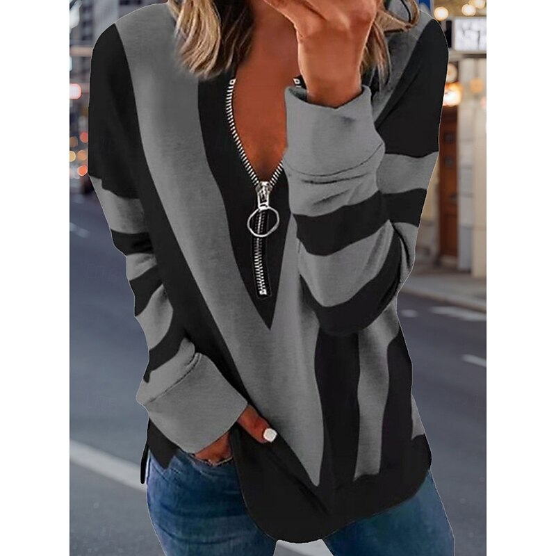 Women's Pullover Sweatshirt Zip Up Sweatshirts Graphic Geometric Fashion Casual Long Sleeve Crew Neck Regular Tops Street Dailywear Zipper Print White Blue Purple Orange Gray Spring Fall Winter3