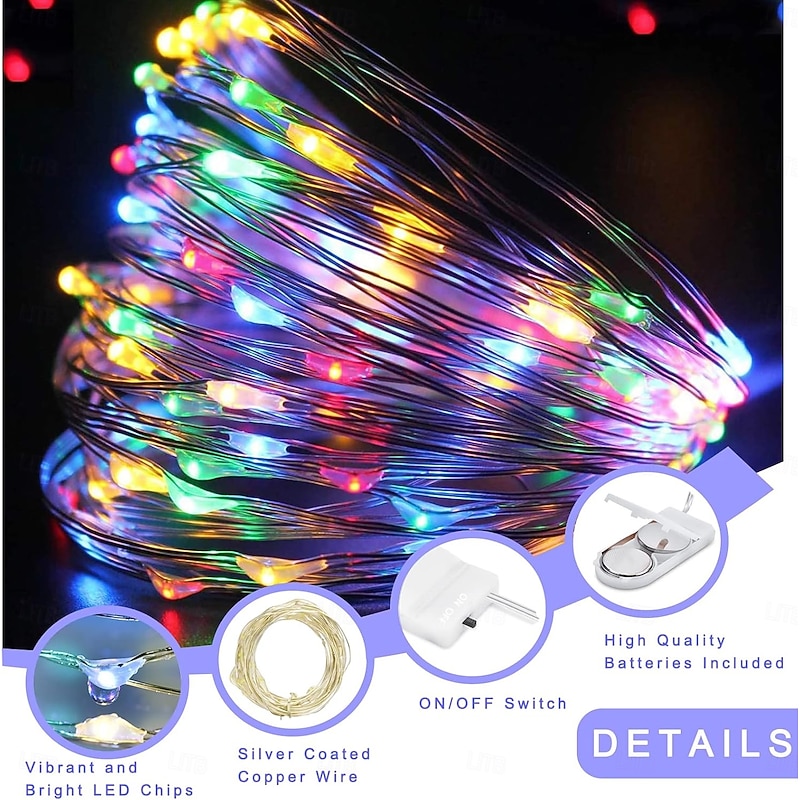 Elegant Wedding Reception Party 10pcs LED Fairy Lights 1m 10LEDs Copper Wire String Lights Battery Operated for Xmas Garland Party Wedding Home Decoration Without Battery3