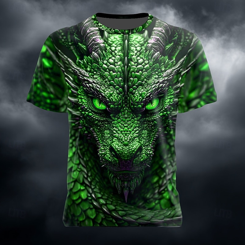 Men's Dragon 3D T Shirt Short Sleeve T shirt 3D Print Crew Neck Shirt Designer Fantasy Party Holiday Red Blue Green Summer Spring Clothing Apparel S M L XL XXL XXXL3