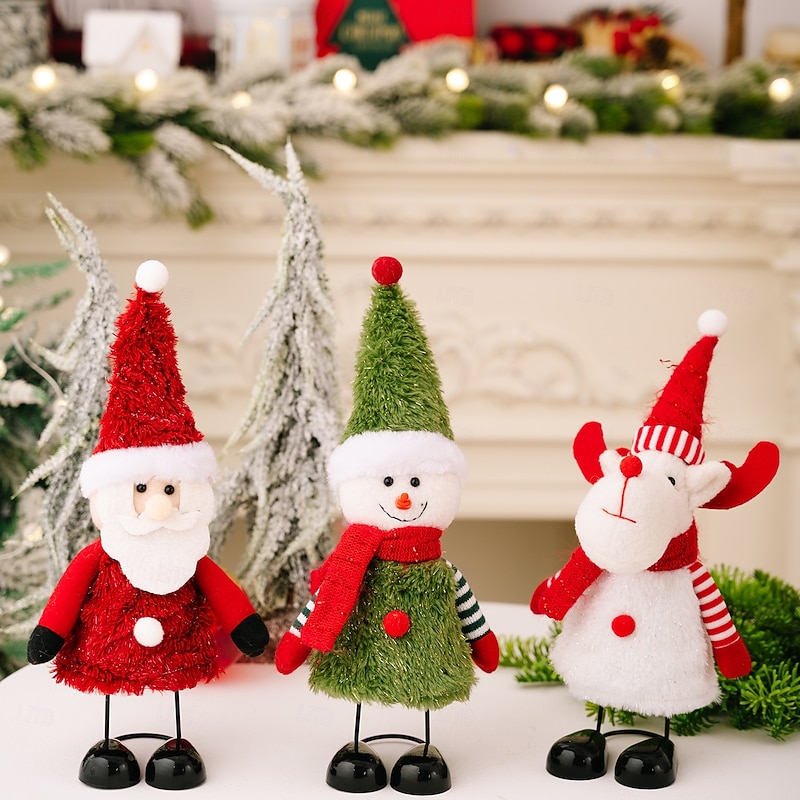 Christmas Spring-Feet Figurines, Bouncing Santa and Snowman Plush Decorations for Tabletop, Holiday Home and Party Decor
