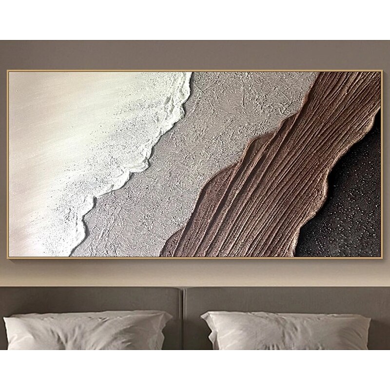 3D Framed Textured Wall Art Ocean Wave Painting on Canvas Triptych Home Decor Brown Minimalist Painting Earth Tone Wabi-Sabi Living Room Art3