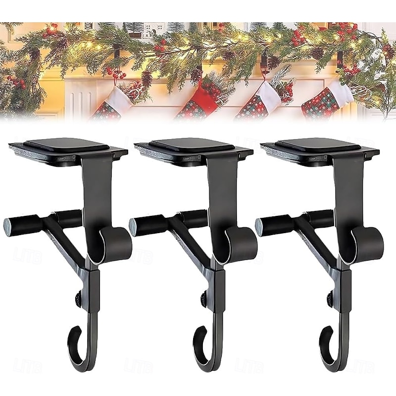 Adjustable Christmas Garland and Stocking Hanger 2 In 1 Fireplace Hanger, Metal Christmas Stocking Holder, No Drill, Fits 0.5
