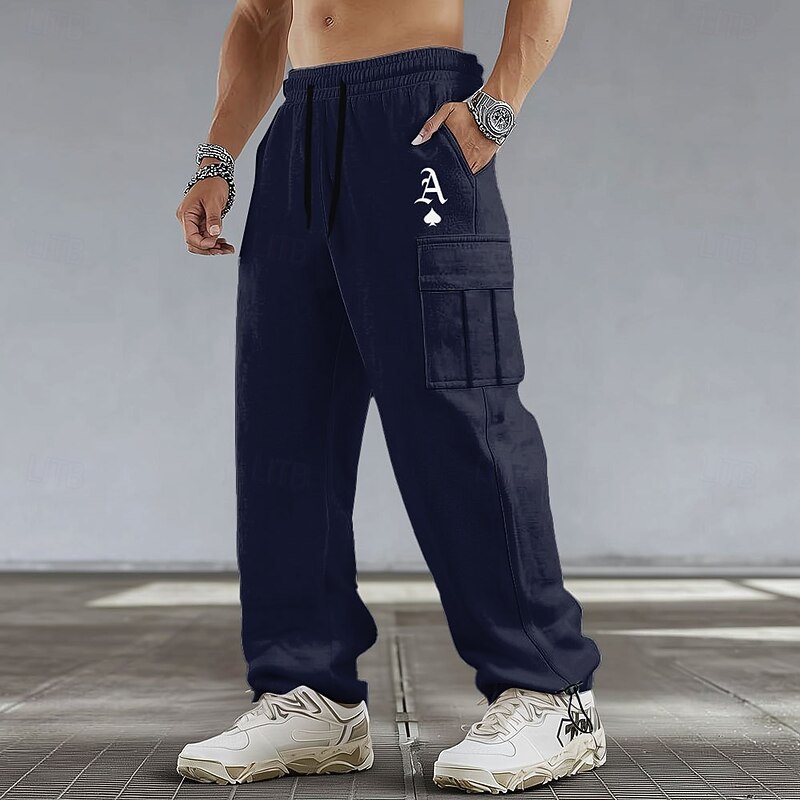 Men's Letter Printed Cargo Pants Cargo Sweatpants Joggers Mid Waist Casual Athletic Hiking Workout Elastic Drawstring Waist Open Bottom Tactical Pants with Pockets Spring Fall 3D Print Black White4