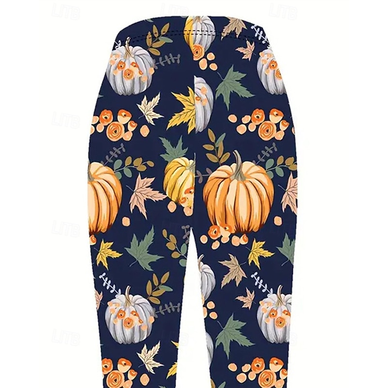 Women's Pants Trousers Leggings Cozy Leggings Streetwear Casual Full Length High Waist Pumpkin Elastic Waist Print Breathability Comfortable Stretchy Vacation Street Daily Wear Navy Blue Spring Fall3
