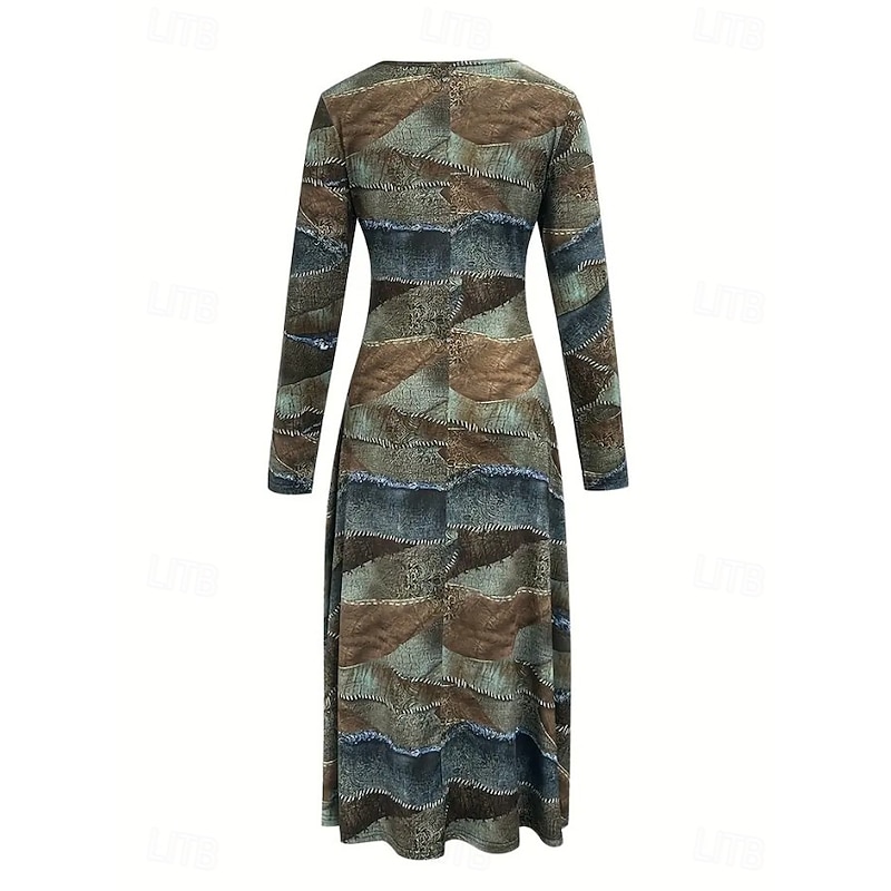 Women's Midi Dress Fit And Flare Dress Casual Boho Party Daily Going out Regular Fit Polka Dot Abstract 3/4 Length Sleeve Crew Neck Light Brown Fall Winter3