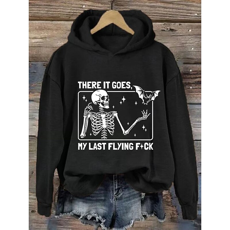 Halloween Women's Pullover Hoodie Sweatshirt Skulls Graphic Fashion Casual Print Long Sleeve Hooded Regular Tops Street Dailywear Casual Drawstring Print Black White Red Blue Orange Fall Winter4