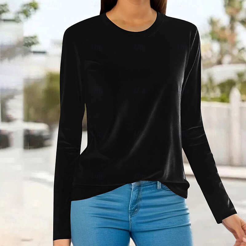 Women's Shirt Dressy Tops Formal Work Shirt Blouse Evening Tops Elegant Bohemia Vintage Long Sleeve Crew Neck Regular Tops Black Red Blue Orange Green Spring Fall Winter Spring, Fall, Winter2