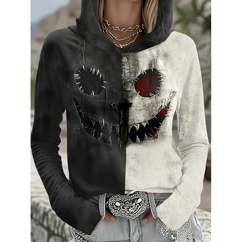 Halloween Women's Pullover Hoodie Sweatshirt Witch Graphic Vintage Fashion Western Long Sleeve Hooded Regular Tops Street Dailywear Holiday Print Black Wine Brown Khaki Fall Winter3