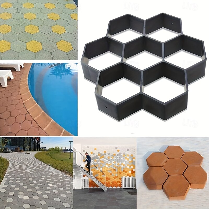 Hexagon Pavement Mold, 11.4"x11.4"x1.5" Reusable Walkway Maker, DIY Garden Concrete Path Maker for Patio Lawn Step Stone, Courtyard Ground Paving Cement Mould, Plastic Material3