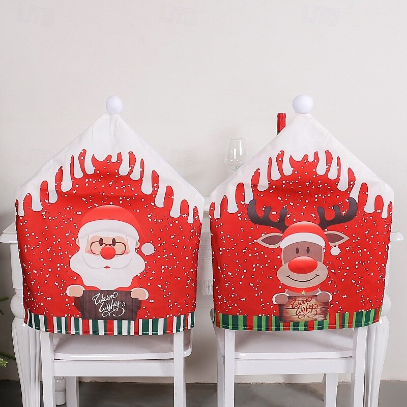 Christmas Chair Cover Santa Claus Printed Snowman Nonwoven Fabric Chair Set for Restaurant Bar Holiday Party Christmas Decoration Home Celebration