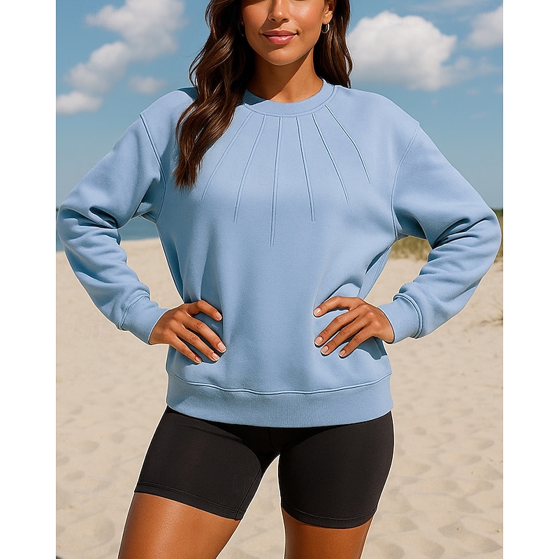 Women's Pullover Sweatshirt Casual Tops Long Sleeve Top Casual Athleisure Fall Solid Colored Breathable Outdoor Travel Sports Sportswear Activewear Black White Blue3