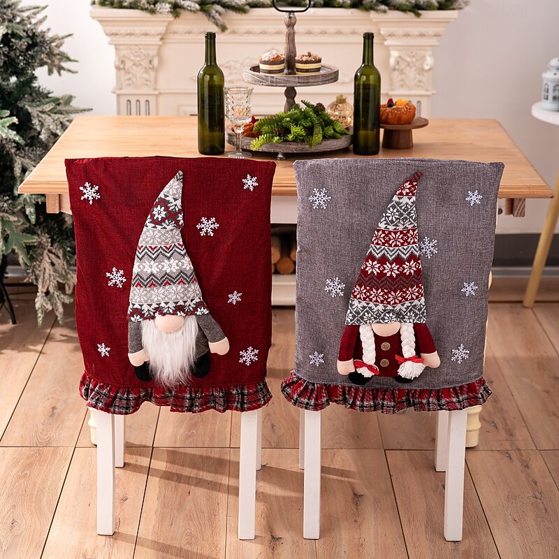 Christmas Chair Cover Holiday Gnome Design 3D Plush Chair Cap Creative Doll Style Stool Protector Festive Christmas Decoration Home Dining Room Party Seating Accessory4