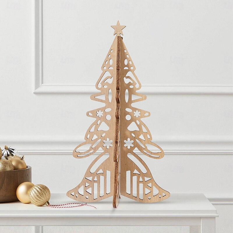 Christmas Wooden Tree Decorations, Hollow Cutout Xmas Tree Ornaments for Home Decor, Festive Holiday Display for Living Room, Bedroom, Study and Christmas Party3