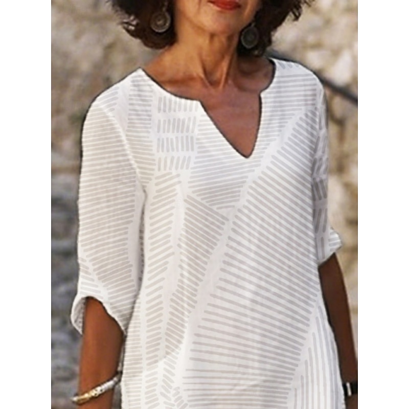 Women's Mini Dress Casual Dress Print Dress Fashion Modern Daily Beach Weekend Regular Fit Line 3/4 Length Sleeve Split Neck White Summer Spring Fall Autumn2