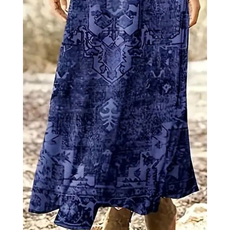 Women's Long Dress Maxi Dress Casual Dress Print Dress Vintage Fashion Daily Date Weekend Regular Fit Flower Long Sleeve Crew Neck Blue Dark Gray Spring Fall4