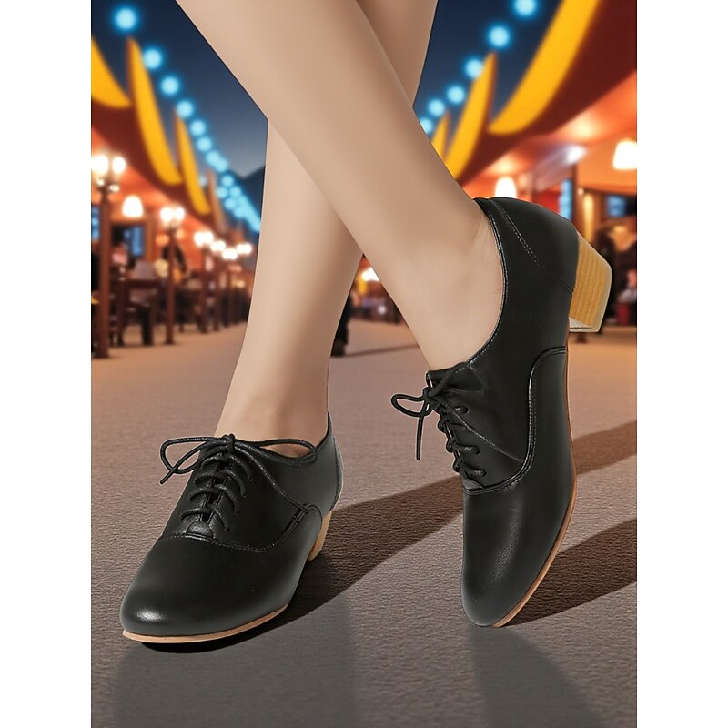 Women's Lace-Up Oxford Shoes in Black - Low Heel Retro Dress Shoes for Beer Festival Looks,Oktoberfest, Autumn Events and Casual Retro Styling2