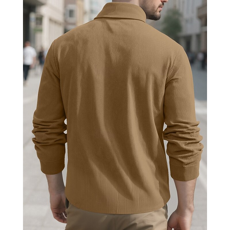 Men's Shirt Summer Shirt Casual Shirt Corduroy Shirt Button Up Shirt Black Navy Blue Camel Army Green Gray Long Sleeve Plain Lapel Vacation Hawaiian Pocket Clothing Apparel Polyester Fashion Casual4