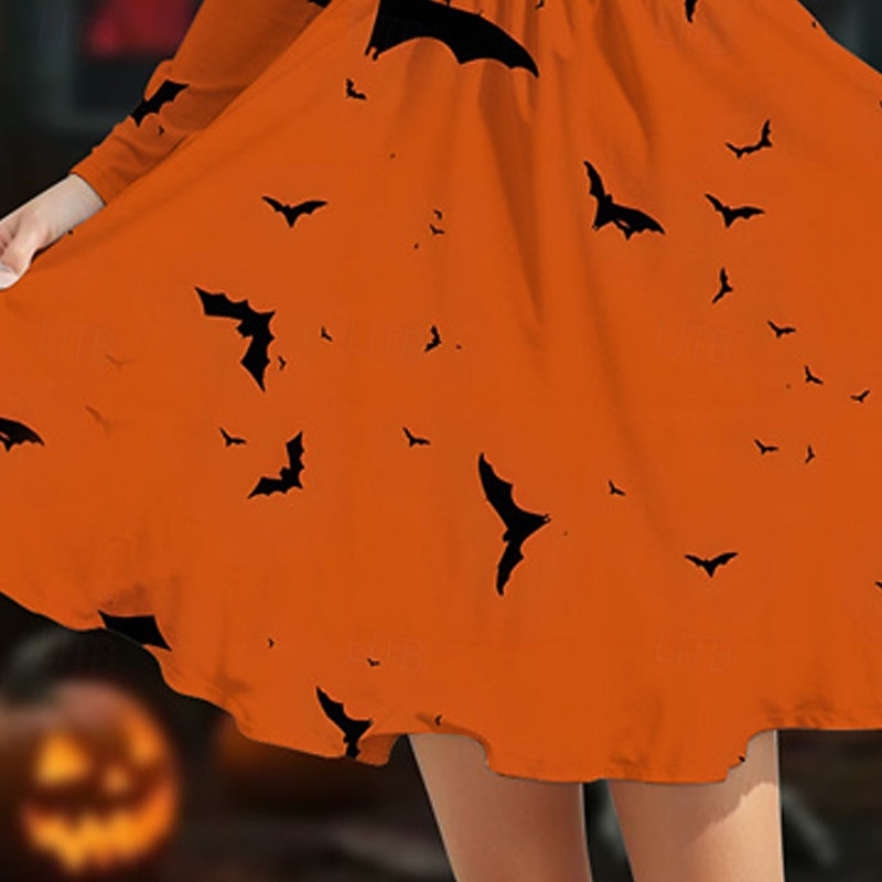 Halloween Girls' 3D Bat Dress Long Sleeve Summer Spring Vacation Daily Holiday Princess Beautiful Sweet Kids 4-12 Years Casual Dress A Line Dress Knee-length Regular Fit3