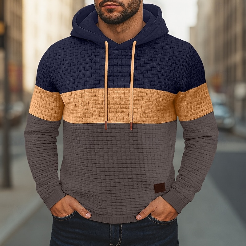 Men's Hoodie Pullover Hoodie Sweatshirt White Yellow Army Green Red Navy Blue Hooded Color Block Plain Patchwork Color Block Textured Sports & Outdoor Casual Daily Streetwear Cool Sportswear Spring2