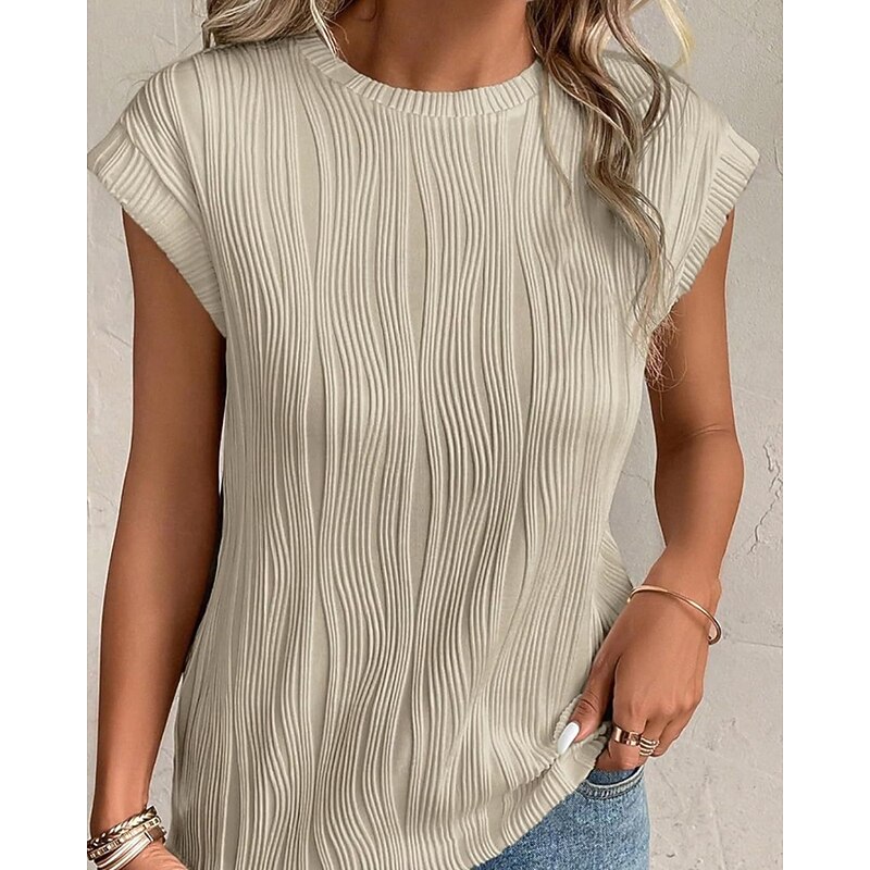 Women's Texture Blouse Blouse Plain Modern Casual Sleeveless Crew Neck Regular Tops Daily Holiday Going out Black White Pink Green Apricot Summer2