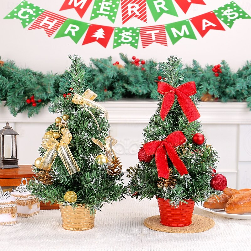 Christmas Mini Tree Tabletop Desktop Artificial Christmas Tree Xmas Decor Potted Faux Holiday Flower Arrangement for Festive Tabletop Display Home Party Decoration Accessory2