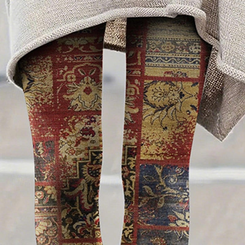 Women's Pants Trousers Leggings Cozy Leggings Vintage Casual Full Length High Waist Floral Elastic Waist Print Breathability Comfortable Stretchy Vacation Street Daily Wear Yellow Summer Spring Fall2